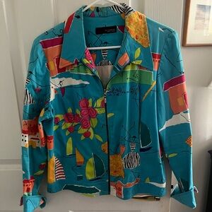 Lightweight, zip front collared, print jacket with cuff sleeves, fun, print M